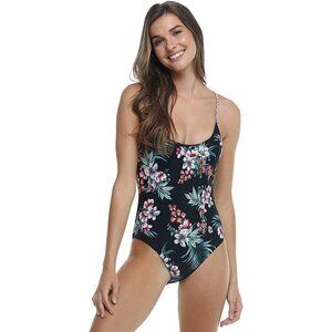 NWT Eidon tropical floral & animal print trim adjustable back one piece swimsuit